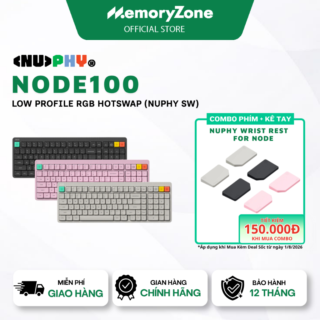 [CHÍNH HÃNG] Bàn phím cơ không dây NuPhy Node100 Low Profile RGB Hotswap (Nuphy Sw) - Bảo hành 12 th
