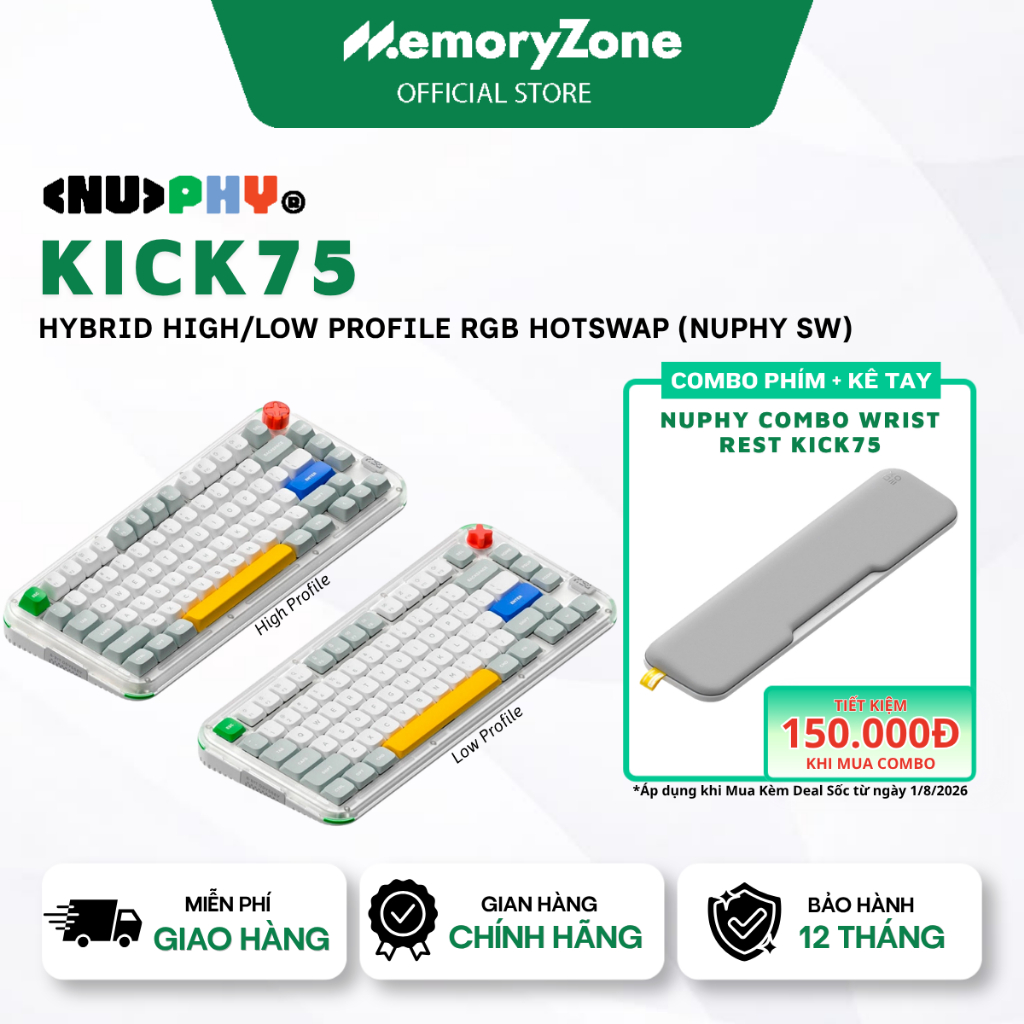 [CHÍNH HÃNG] Bàn phím cơ không dây NuPhy Kick75 Hybrid High / Low Profile RGB Hotswap (Nuphy Sw) - B