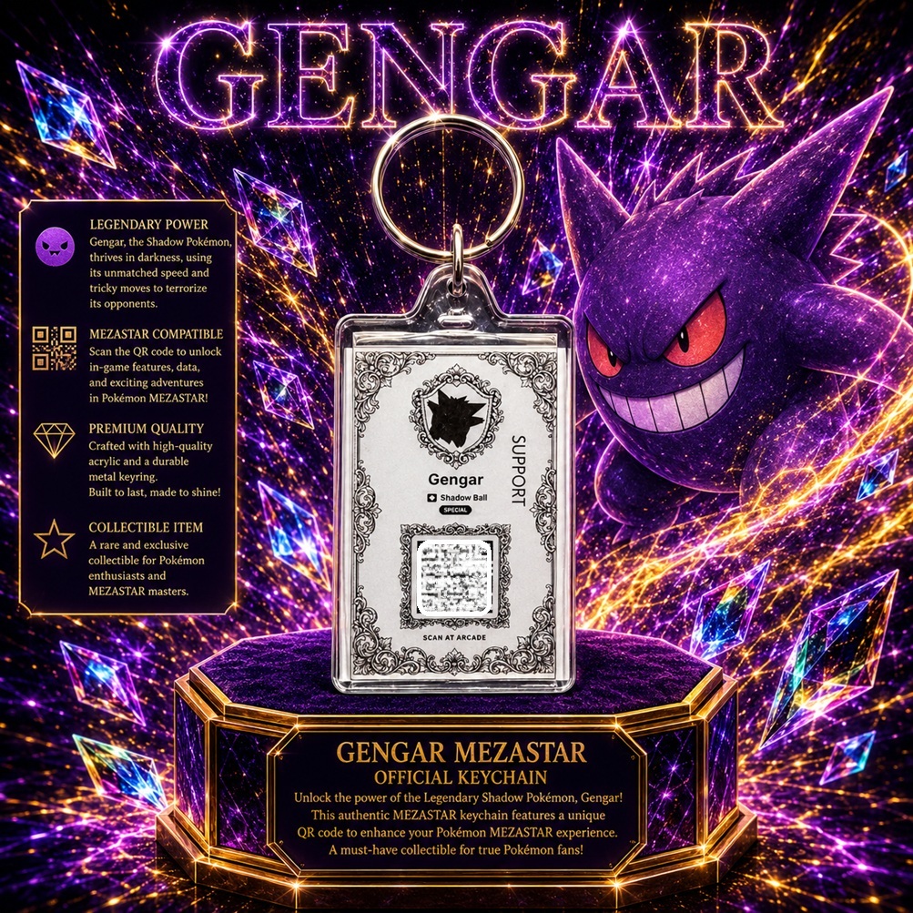 Thẻ QR Support Gengar D43 5-18 và Dynamax Mezastar chơi game Mezastar dạng móc khóa vừa ô chơi game 
