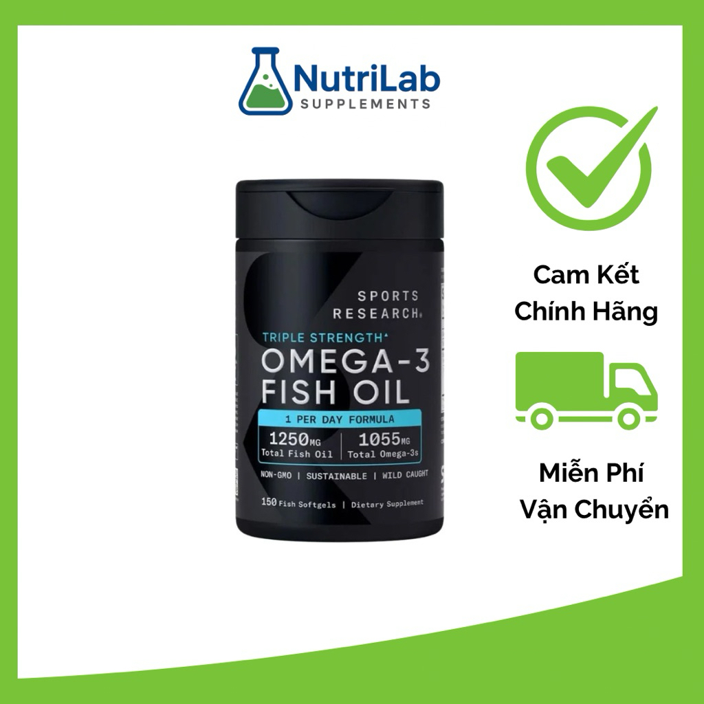 Sports Research Triple Strength Omega-3 Fish Oil 1250mg – 1055mg Omega-3 – 150 viên