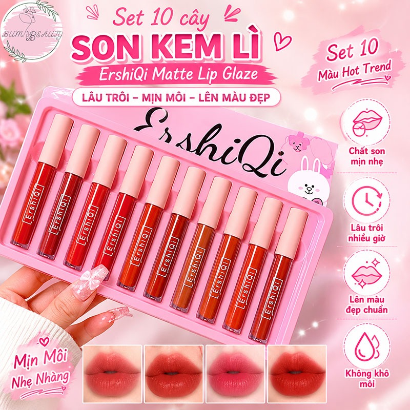 Set 10 Cây Son Kem Lì , Bộ Son 10 Màu Lâu Trôi Mềm Mịn Cho Nữ