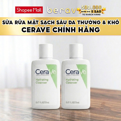 [MINISIZE] Combo 2 Sữa Rửa Mặt Cerave sạch sâu dành cho DA THƯỜNG & KHÔ Cerave Hydrating Cleanser 30mlx2 - Xanh Lá Neon