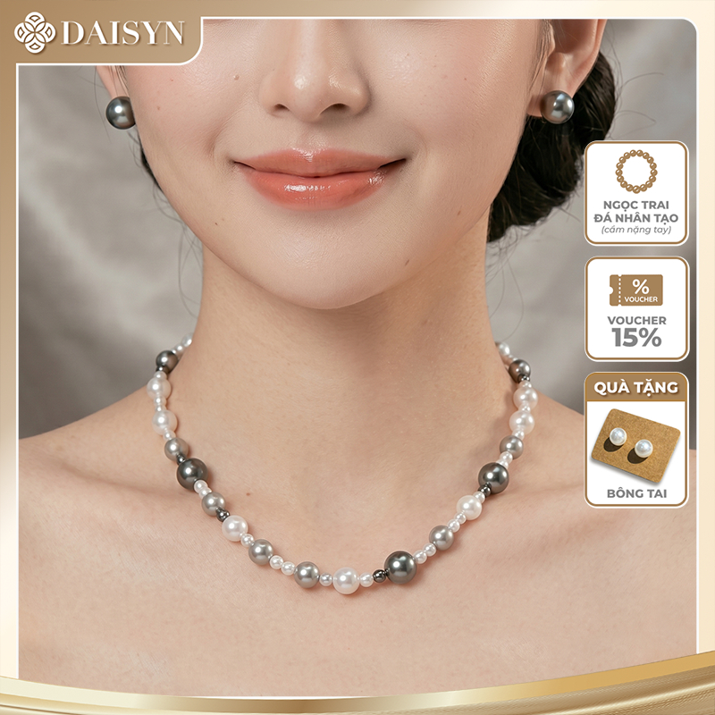 [N1050] Vòng Cổ, Chuỗi Hạt, Dây Chuyền Ngọc Nhân Tạo Xám Trắng Kem Sang Trọng Cho Nữ - DAISYN