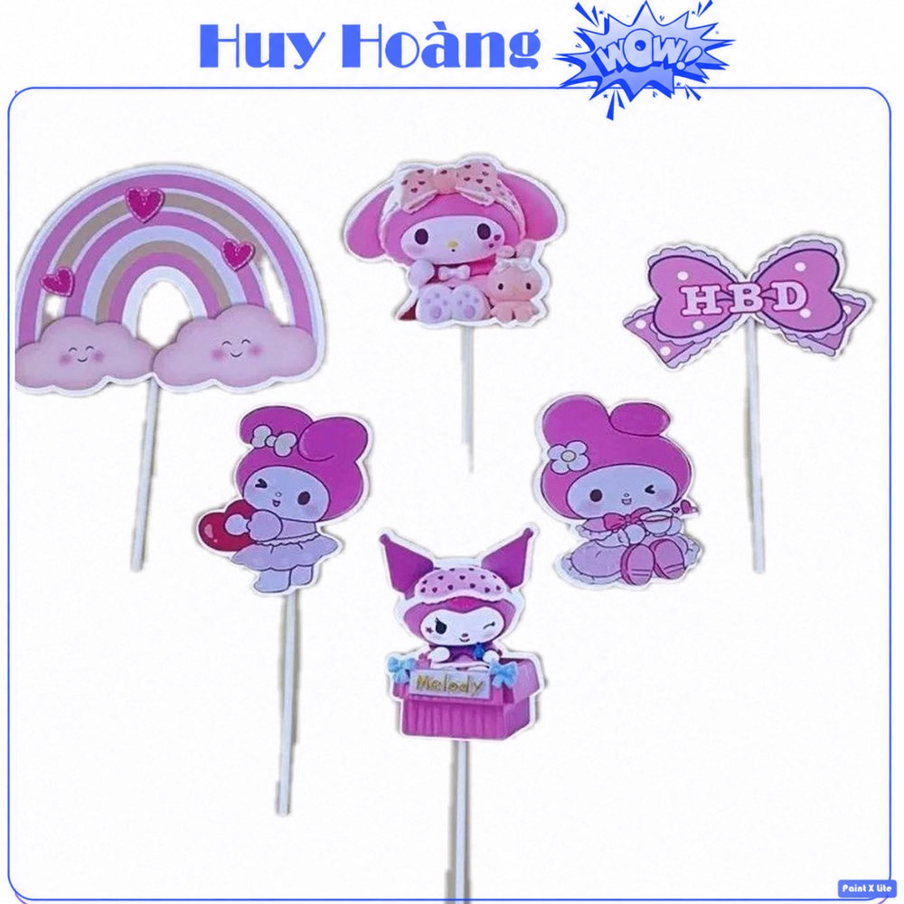 [5 SET] CẮM KUROMI trang trí bánh kem - SET giấy Kuromi hot trend chủ đề mới