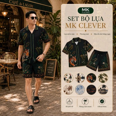 Bộ đồ Nam mùa hè MK CLEVER chất lụa mịn mát, áo thiết kế cổ Cuban thoáng mát, trẻ trung thích hợp đi chơi, đi biển