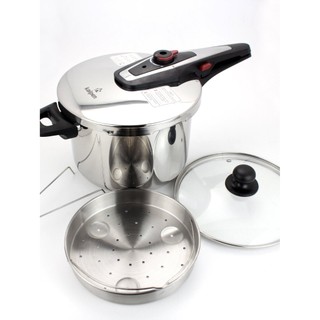 Nồi áp suất inox 304 đa năng kalpen p2 6l– dùng cho tất cả các bếp 6l tặng kèm nắp kính cường lực và xửng hâp inox 304