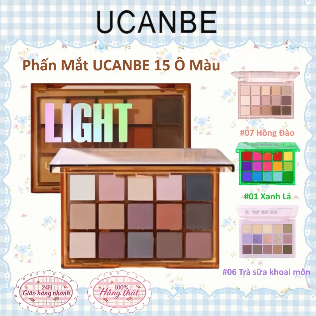 UCANBE Bảng Phấn Mắt 15 Ô Light Chocolate, Chất Phấn Mịn Lì, Nhũ Sáng Lên Màu Chuẩn