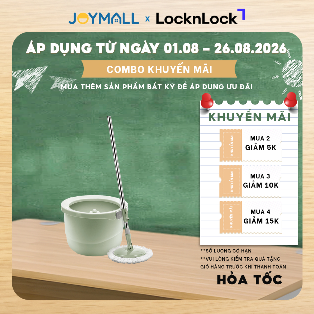 Bộ Cây Lau Nhà LocknLock Tự Vắt, 360 Độ Kèm bông lau ETM498MITS2, Hàng Chính Hãng - JoyMall
