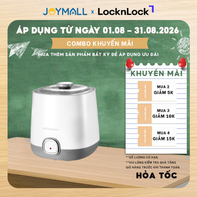 Máy làm sữa chua LocknLock EJY110SLV 1lít, Hàng chính hãng, nắp trong suốt dễ quan sát  - JoyMall