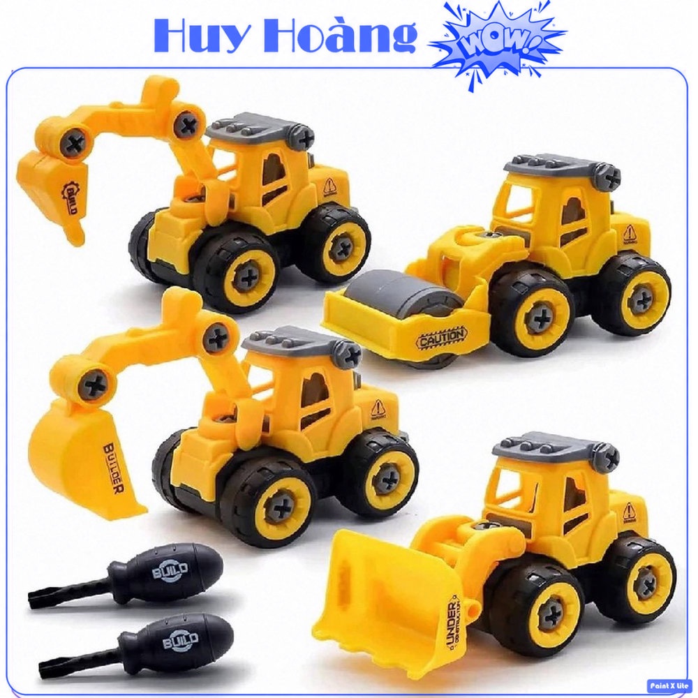 [2 CHIẾC] MÔ HÌNH Máy Xúc - Xe Lu trang trí bánh kem - máy xúc to