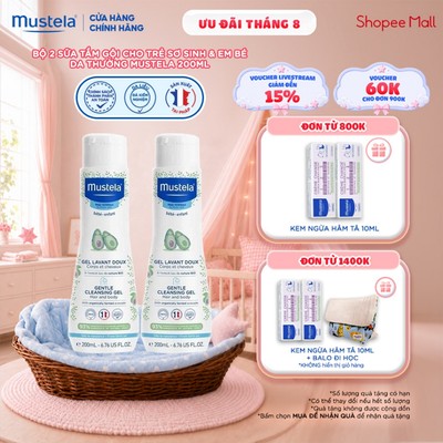 [DATE 06/2027] Bộ 2 Sữa Tắm Gội Cho Trẻ Sơ Sinh & Em Bé Da Thường Mustela 200ml