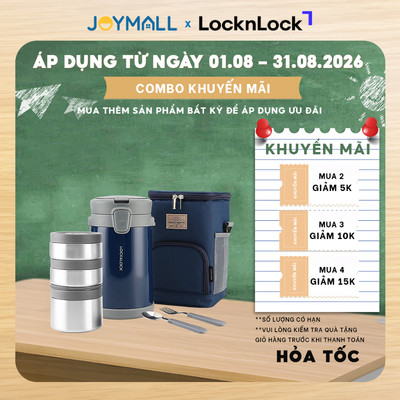 Bộ Hộp Cơm Giữ Nhiệt LocknLock 2 Lít LHC8039 Có Túi, 3 Hộp Kèm Muỗng Nĩa, Hàng Chính Hãng - JoyMall