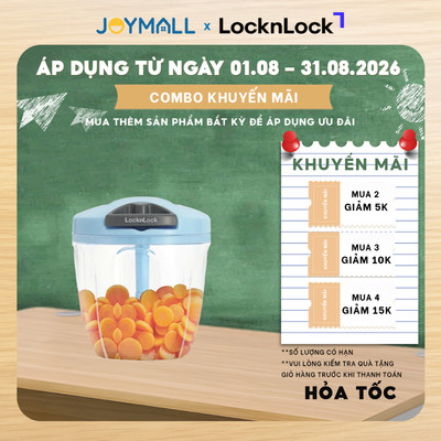 Dụng cụ xay tỏi ớt LocknLock Xanh Dương 900ml CKS310BLU, Hàng chính hãng, kéo tay - JoyMall