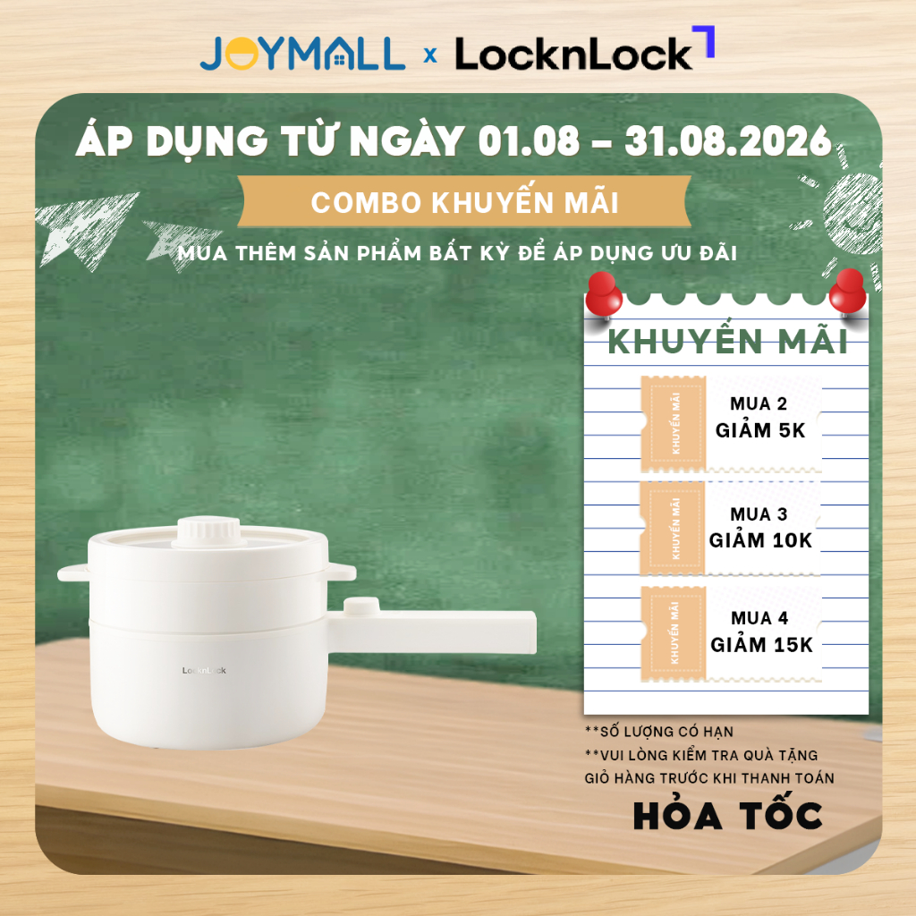 Nồi lẩu hấp điện đa năng LocknLock 1.5L EJP436IVY 600W-  Hàng chính hãng, chống dính - JoyMall