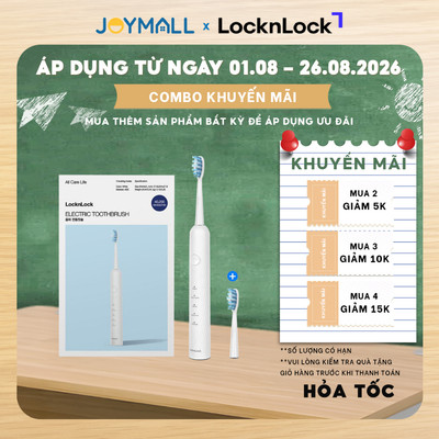 Bàn chải điện LocknLock ENR331WHT Electric Toothbrush, Hàng chính hãng, 4 chế độ, hẹn giờ - JoyMall
