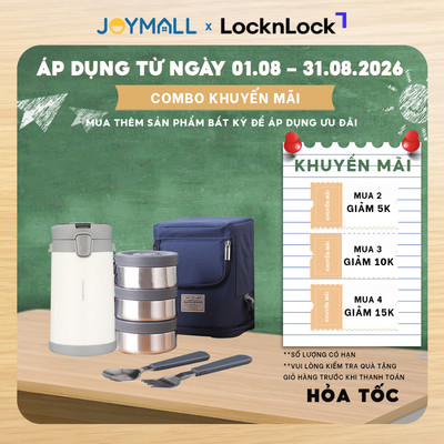Bộ hộp cơm giữ nhiệt LocknLock 2L LHC8039 có túi, Hàng chính hãng, kèm muỗng nĩa gấp gọn - JoyMall