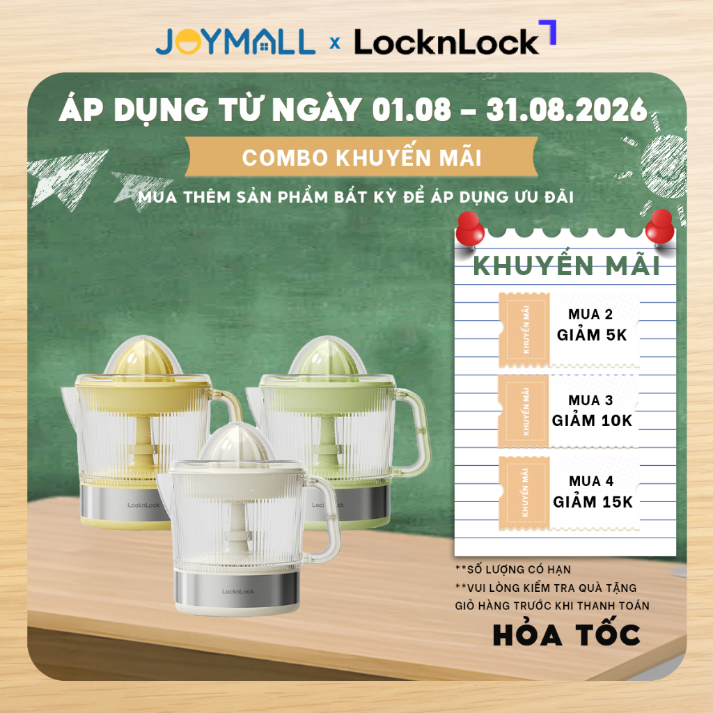 Máy Vắt Cam LocknLock Citrus Juicer EJJ244 40W 700ml, Hàng Chính Hãng, Xoay Ép Hai Chiều - JoyMall