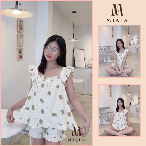 Set Bộ Đồ Ngủ Miala Gấu Teddy Áo Hai Dây Bèo, Mặc Nhà Siêu Xinh
