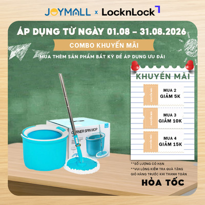 Bộ cây lau nhà xoay tay LocknLock Corner ETM494, Hàng chính hãng, nhựa PP, kèm 2 bông lau  - JoyMall