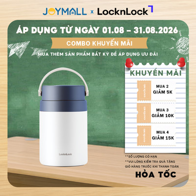 Hộp giữ nhiệt đựng thức ăn LocknLock LHC8042NVY 700ml Màu xanh, 2 ngăn kèm muỗng inox - JoyMall