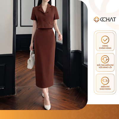 Set Đồ Nữ 𝐂𝐂𝐇𝐀𝐓 Áo Croptop Chân Váy Suông Ly Chiết Chất Liệu Tuytsi Cao Cấp Sang Trọng 24BNS2002ST