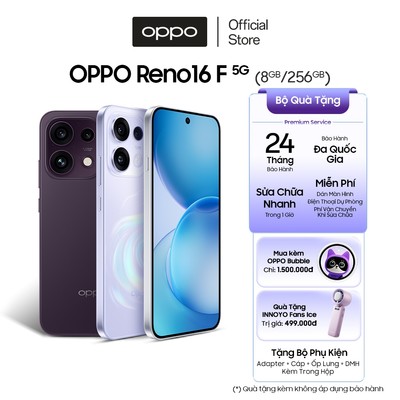 Điện thoại OPPO Reno16F 5G 8GB/256GB, siêu pin 7000mAh, camera tele, sạc nhanh 80W - Hàng chính hãng
