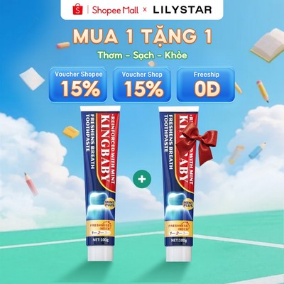 [MUA 1 TẶNG 1] Kem Đánh Răng KINGBABY – Hơi Thở Thơm Mát, Trắng Răng – Vị Bạc Hà & Đào Mật Hoa Anh Đào Tuýp 100G