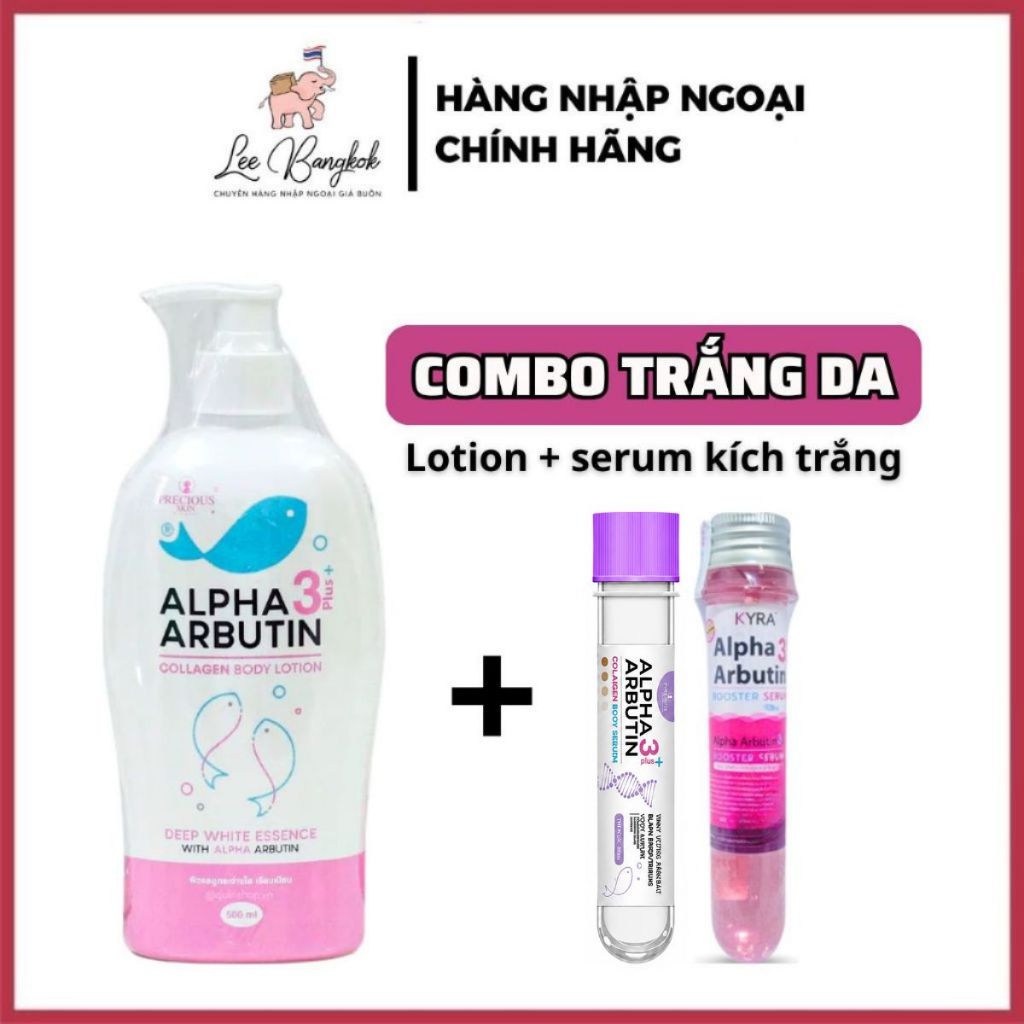 Combo Trắng Da Nhanh Lotion Alpha Arbutin 495ml Và Serum Kích Trắng Alpha Arbutin, Precious Skin Trắ