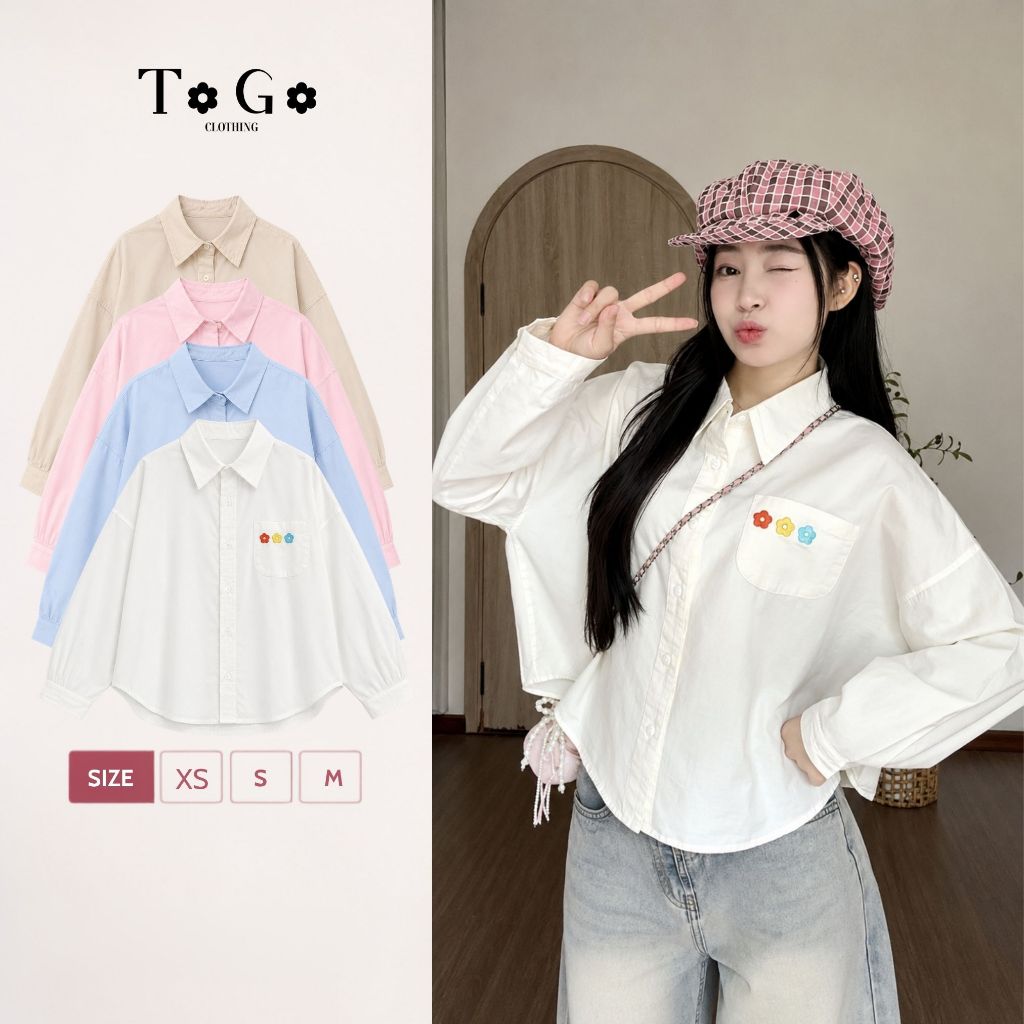 Áo sơ mi nữ dáng ngắn Lilla Top Togo Clothing Form rộng tay dài thêu hoa thanh lịch cá tính ASM09