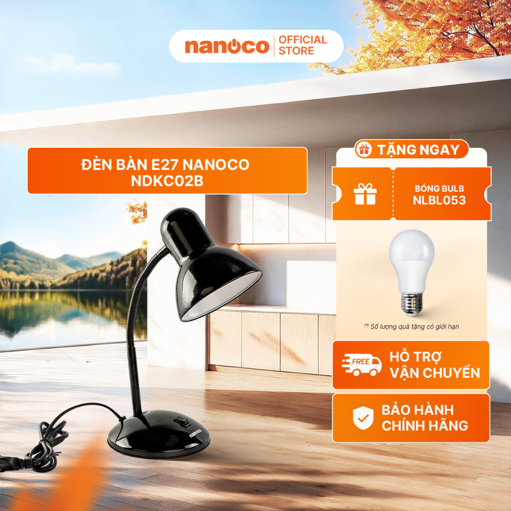 Đèn bàn E27 Nanoco model NDKC02 (không bóng) + tặng kèm 1 bóng Led bulb đui E27- 5W