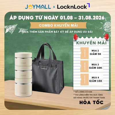 Bộ 3 Hộp Cơm Giữ Nhiệt LocknLock Lunch Box LHC8052S02 1.1L, Chính Hãng, Có Túi, Muỗng Đũa - JoyMall