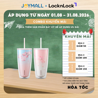 Ly nhựa LocknLock 2 lớp 750ml HAP522 720ml họa tiết Anh Đào, Hàng chính hãng kèm ống hút - JoyMall