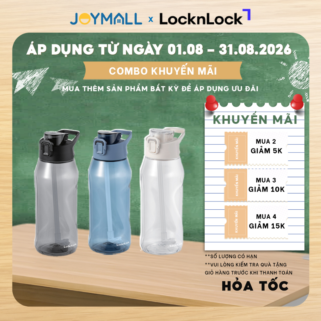 Bình Nước Nhựa LocknLock One Touch Sports Bottle ABF926 1.05L, Hàng Chính Hãng, Có Ống Hút - JoyMall