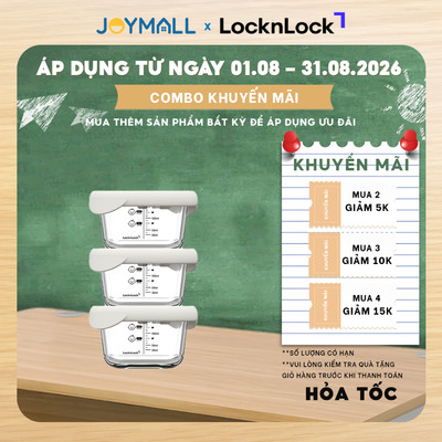 Hộp Thủy Tinh Đựng Thức Ăn Dặm Cho Bé LocknLock LLG1031S3IVY Có Nắp Silicon, Vạch Chia, Hàng Chính Hãng - JoyMall