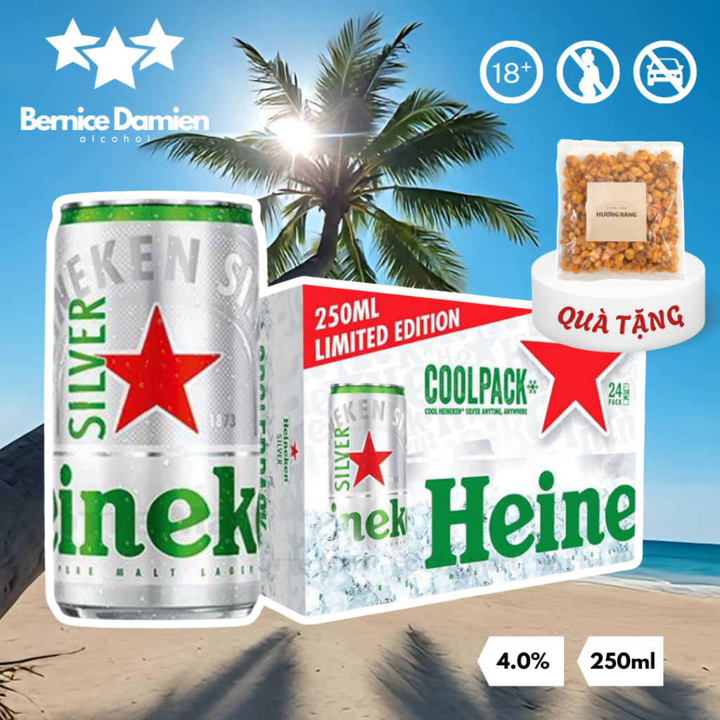 [Thùng] Bia Heineken Silver (Ken bạc) lon 250ml nồng độ 4,0% ngon bổ rẻ - Có ship Hoả Tốc