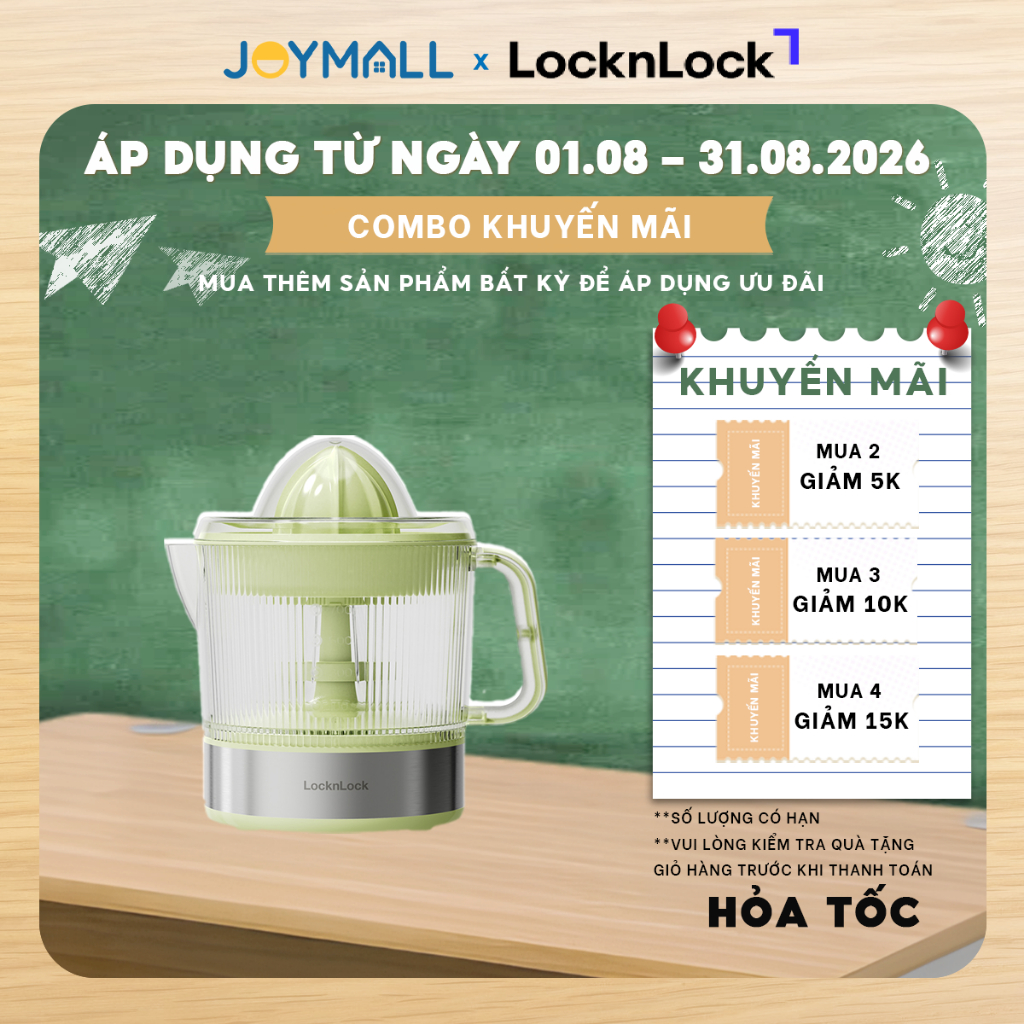 Máy Vắt Cam LocknLock Citrus Juicer EJJ244LGRN Màu Xanh 700ml 40W, Hàng Chính Hãng - JoyMall