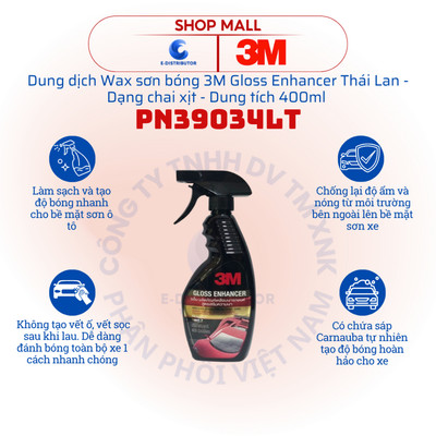 [FBS] Dung dịch Wax bóng sơn xe 3M PN39034LT Gloss Enhancer - Dung tích 400mL