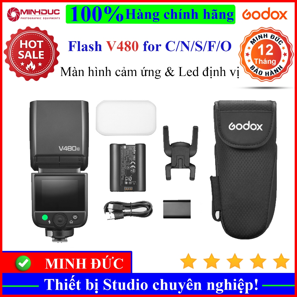 Đèn Flash Godox V480 cho Canon, Sony, Nikon, Fuji, Olympus Chính hãng MINH ĐỨC