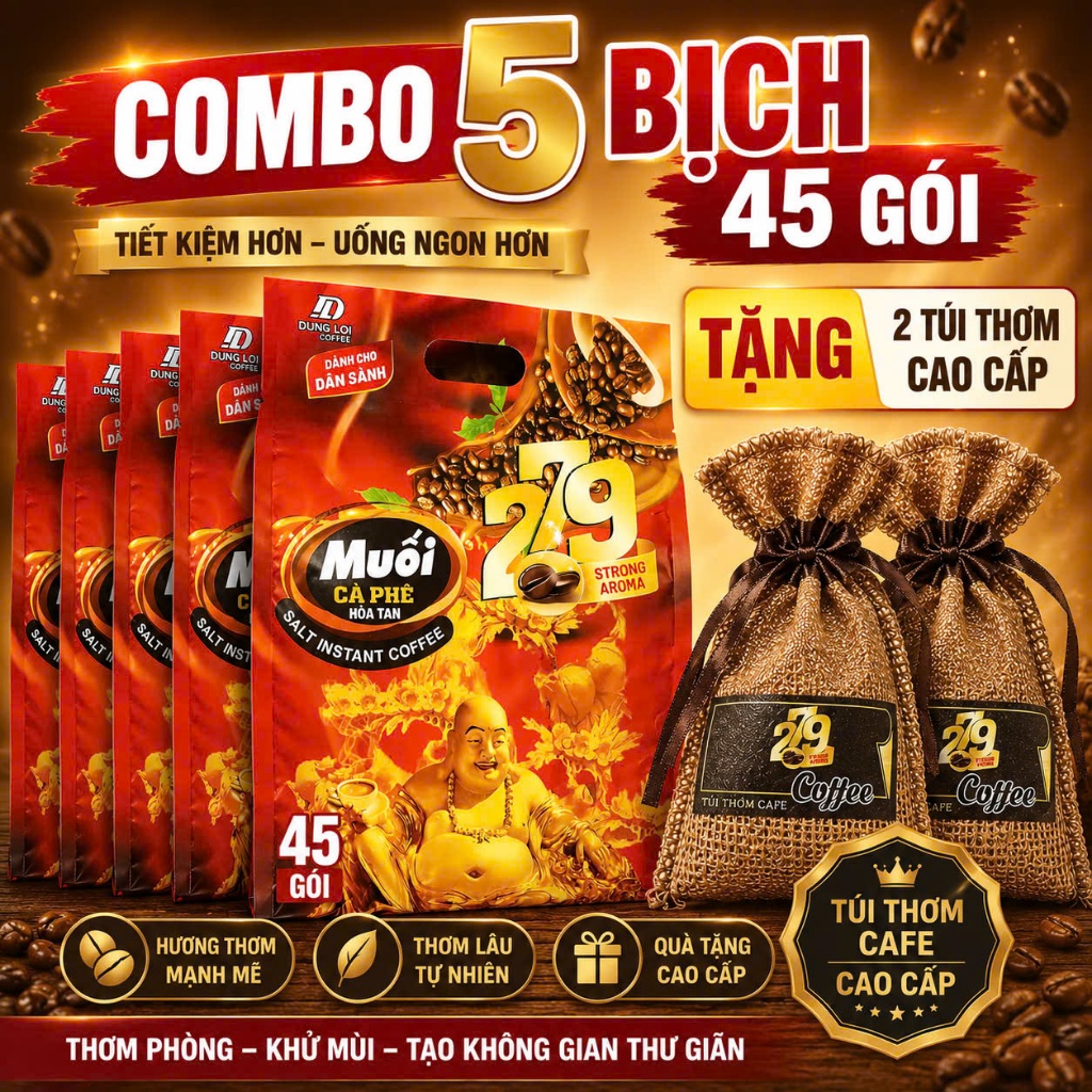 [Combo 5 bịch] Cafe Muối 279 - Bịch 45 gói