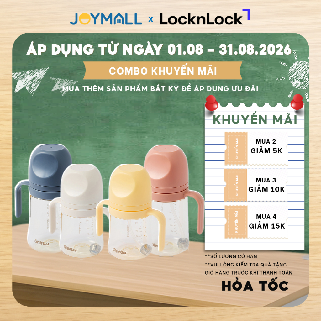 Bình Tập Uống Cho Bé LocknLock Nhựa PPSU HAP914 280ml, HAP915 350ml, Có Ống Hút, Tay Cầm - JoyMall