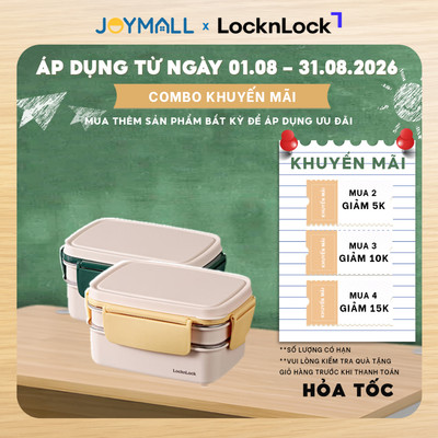 Hộp Cơm Inox 2 Tầng LocknLock LCB500 1.6L, Hàng Chính Hãng, Chia Ngăn, Thép Không Gỉ – JoyMall