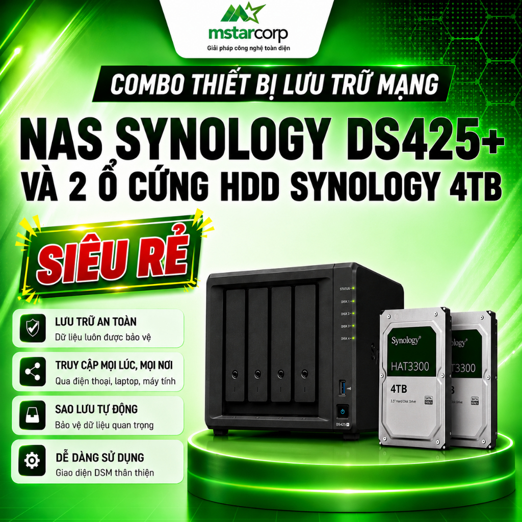 Combo thiết bị lưu trữ mạng NAS Synology DS425+ và 2 Ổ cứng Synology HAT3300 4TB - Mstar Corp