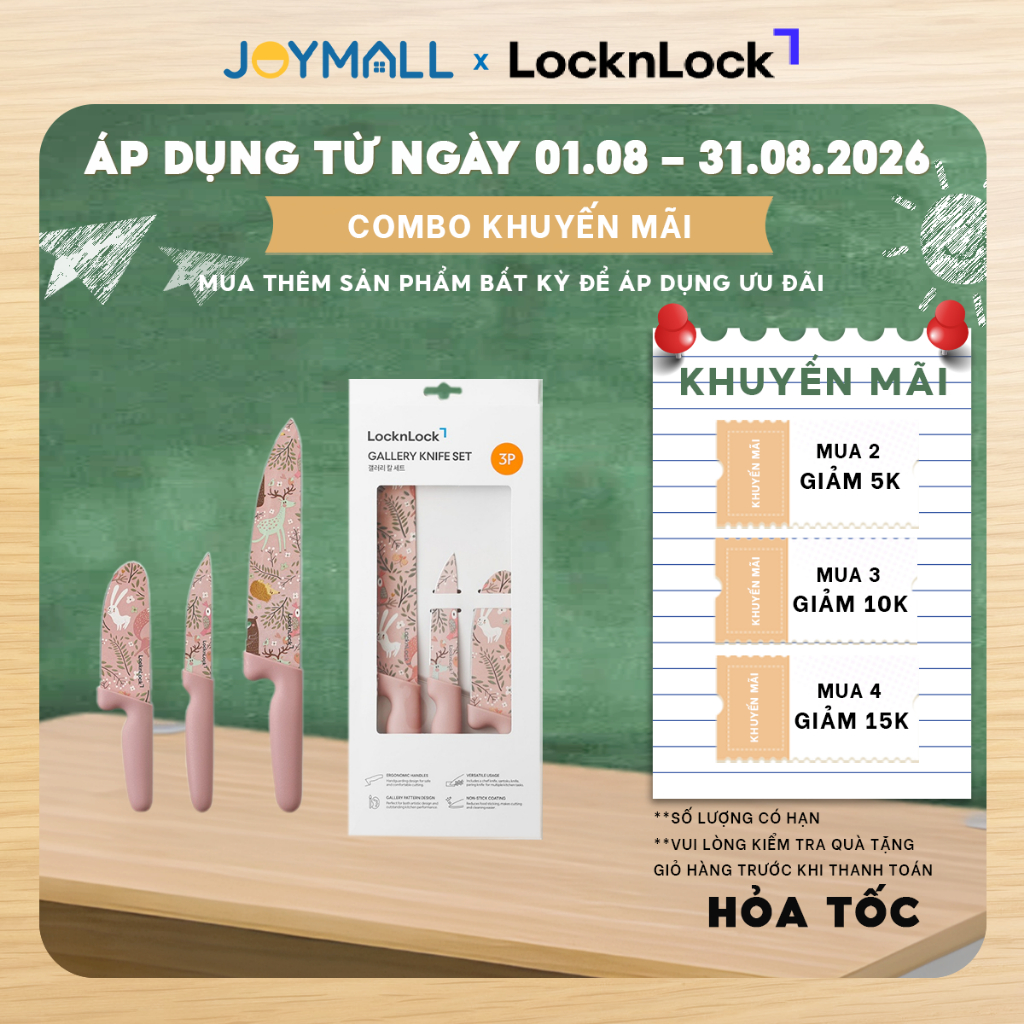 Bộ Dao Nhà Bếp 3 Món LocknLock CKK308S3 Gallery Knife Set, Hàng Chính Hãng - JoyMall