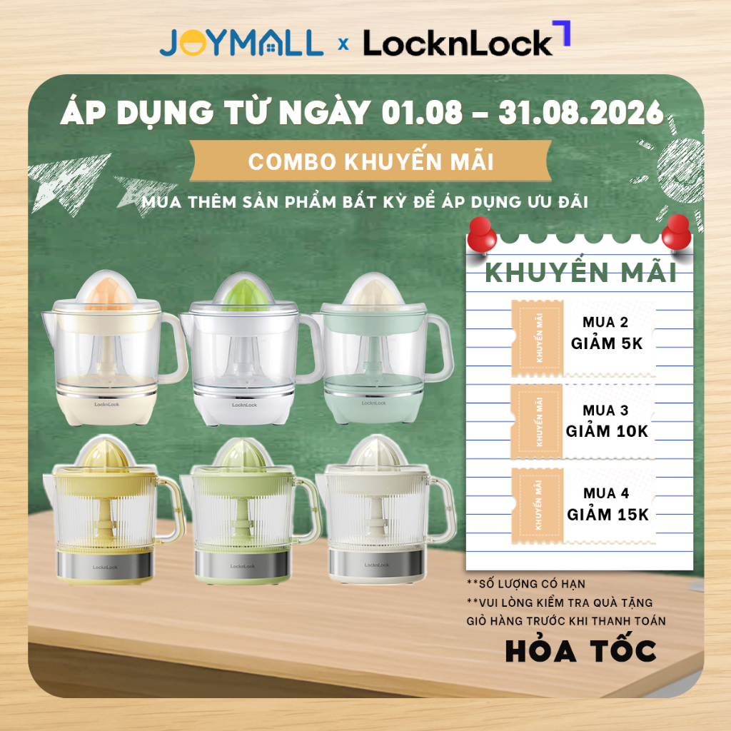 Máy vắt cam LocknLock EJJ231 EJJ244 700ml 40W - Hàng chính hãng, xoay ép 2 chiều - JoyMall