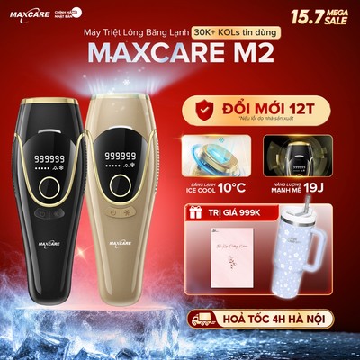 Máy Triệt Lông Băng Lạnh TRẺ HÓA DA IPL Maxcare M2 Bản Cao Cấp Tích Hợp Cảm Biến Da, Năng Lượng 19J Tăng 35% Hiệu Quả