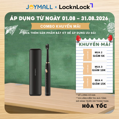 Bàn chải điện LocknLock ENR321BLK kèm hộp, Hàng chính hãng, 5 chế độ, có 4 đầu bàn chải - JoyMall