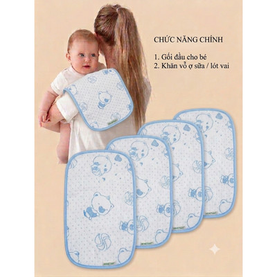 VIETMAT 2 trong 1 Khăn lót vai ợ sữa kiêm Gối đầu bé sơ sinh 8 lớp mềm mịn siêu thấm hút