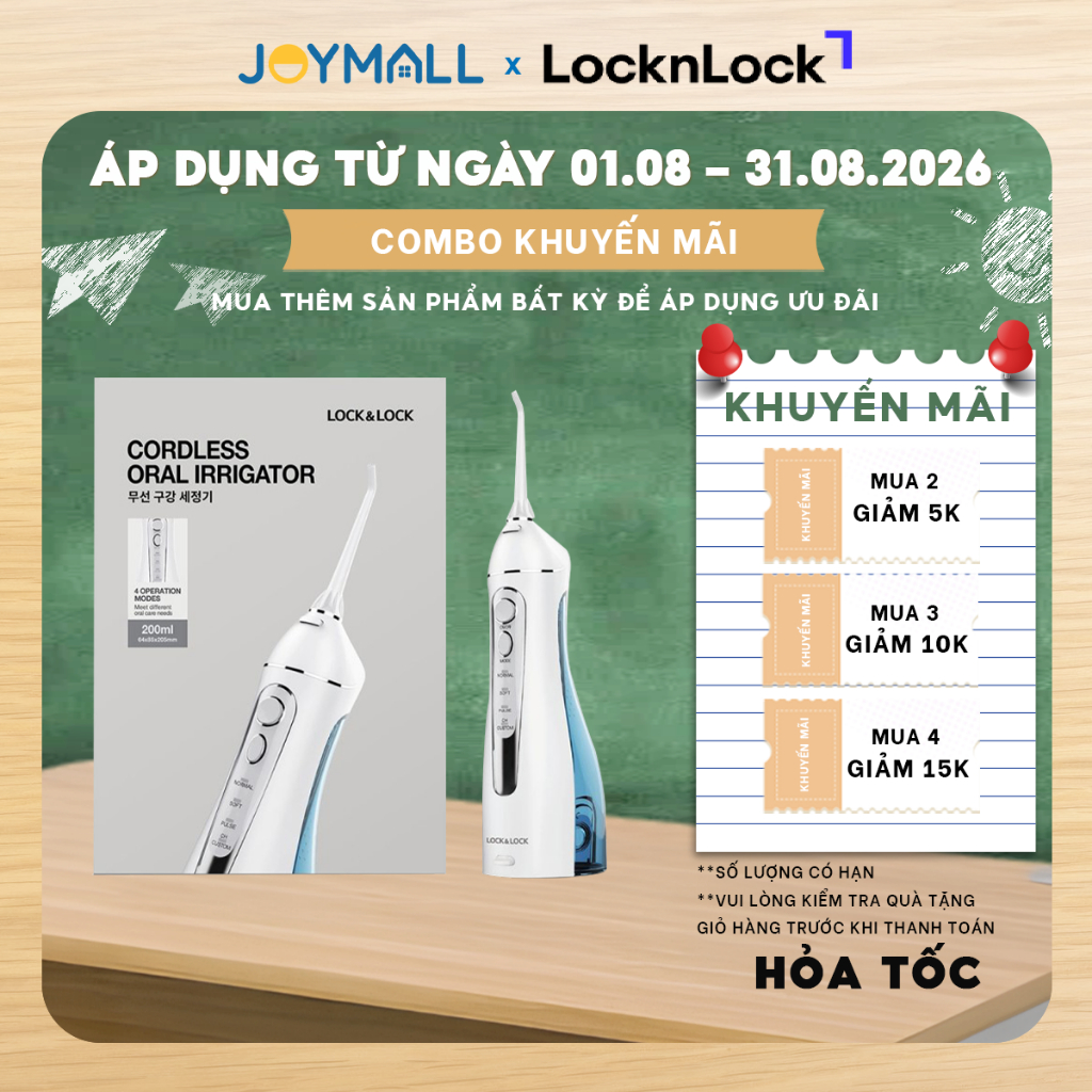 Máy Tăm Nước Không Dây LocknLock ENR156BLU 200ml, Hàng Chính Hãng, Dùng Được Răng Niềng - JoyMall