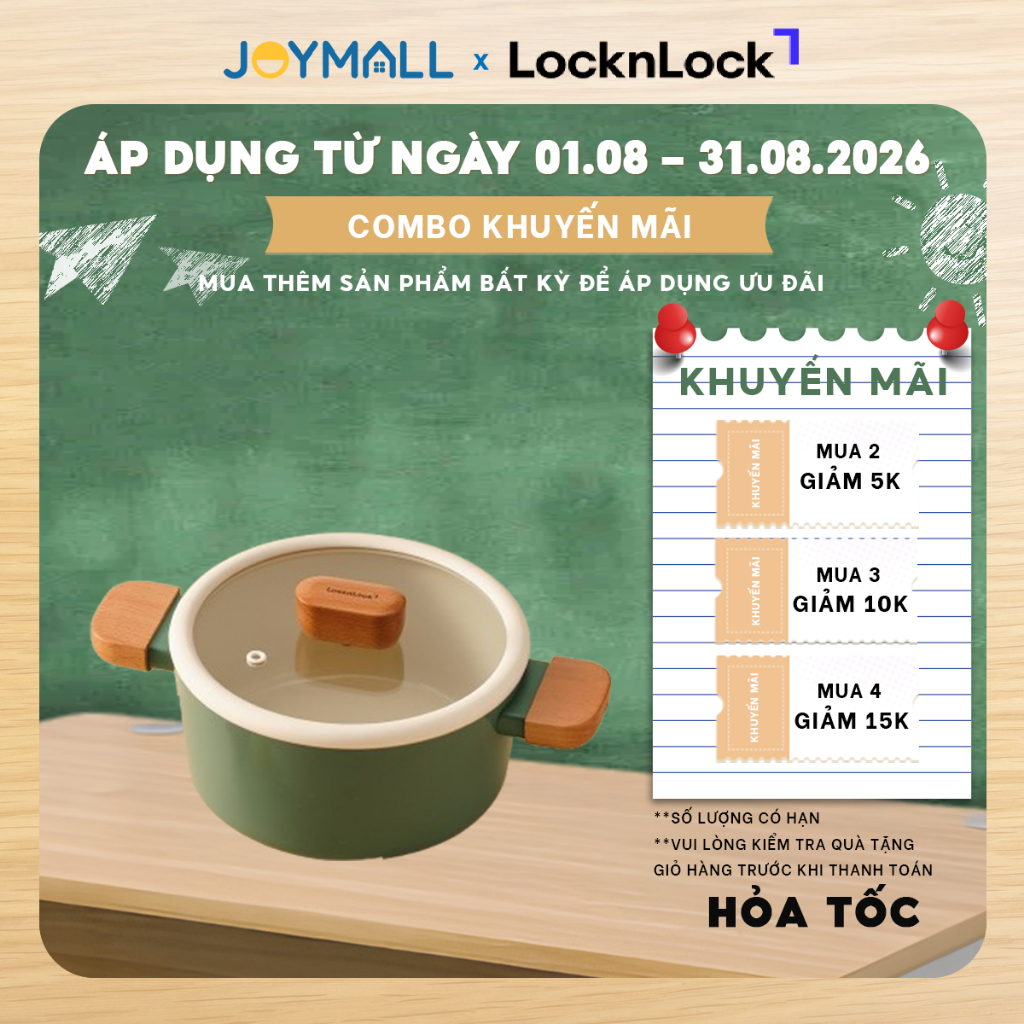 Nồi Chống Dính LocknLock Suit Sage IH Phủ Sứ Ceramic, Dùng Được Mọi Loại Bếp, Hàng Chính Hãng - JoyM