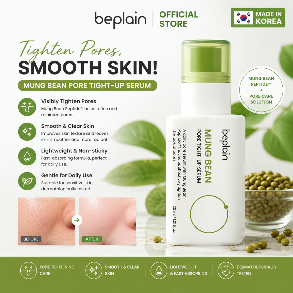 Beplain Mung Bean Pore Tight-Up Serum 30ml | Pore Cooling & Elasticity Enhancing Peptide Serum